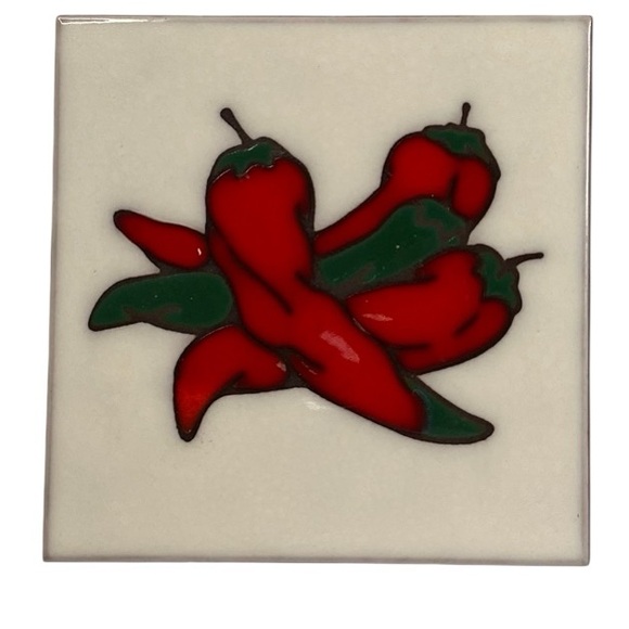 Vintage Masterworks 1986 Ceramic Tile Southwestern Chili Red Peppers Design - Picture 1 of 4